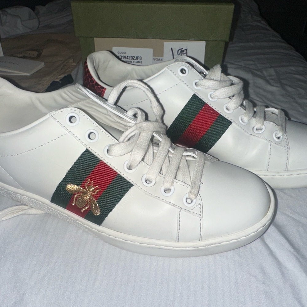 Gucci Bee Ace White Leather Sneakers